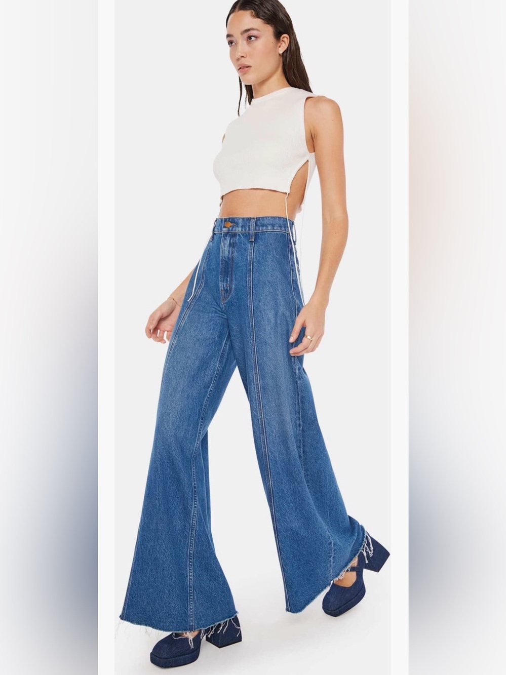 Mother Snacks The Lunch Line Sneak Fray Size 25 Wide Leg Denim - Picture 7 of 15